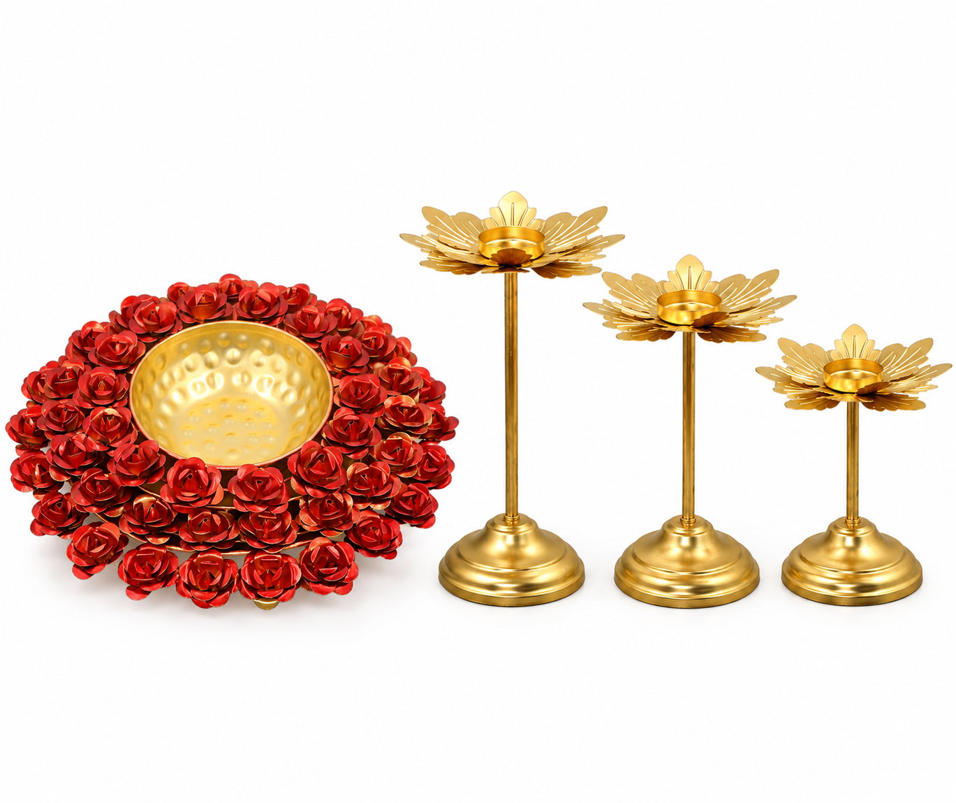 Fancy brass coated lotus urli 3 set, candle holder 3set(6 pcs) combo