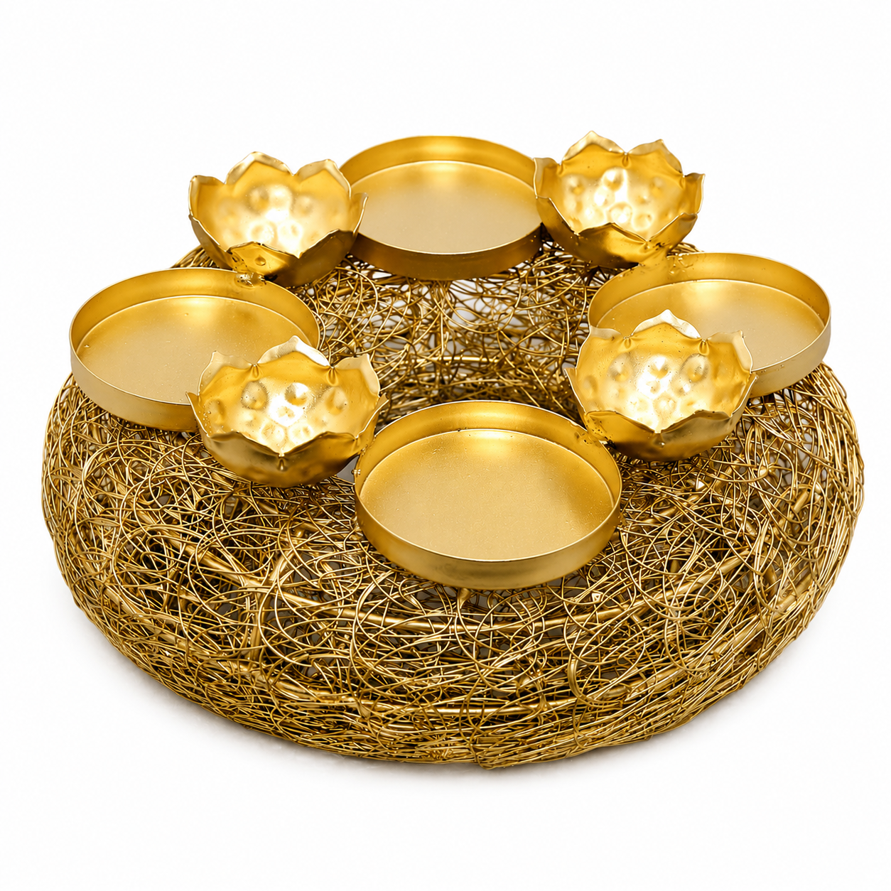 Brass coated bird nest candle holder