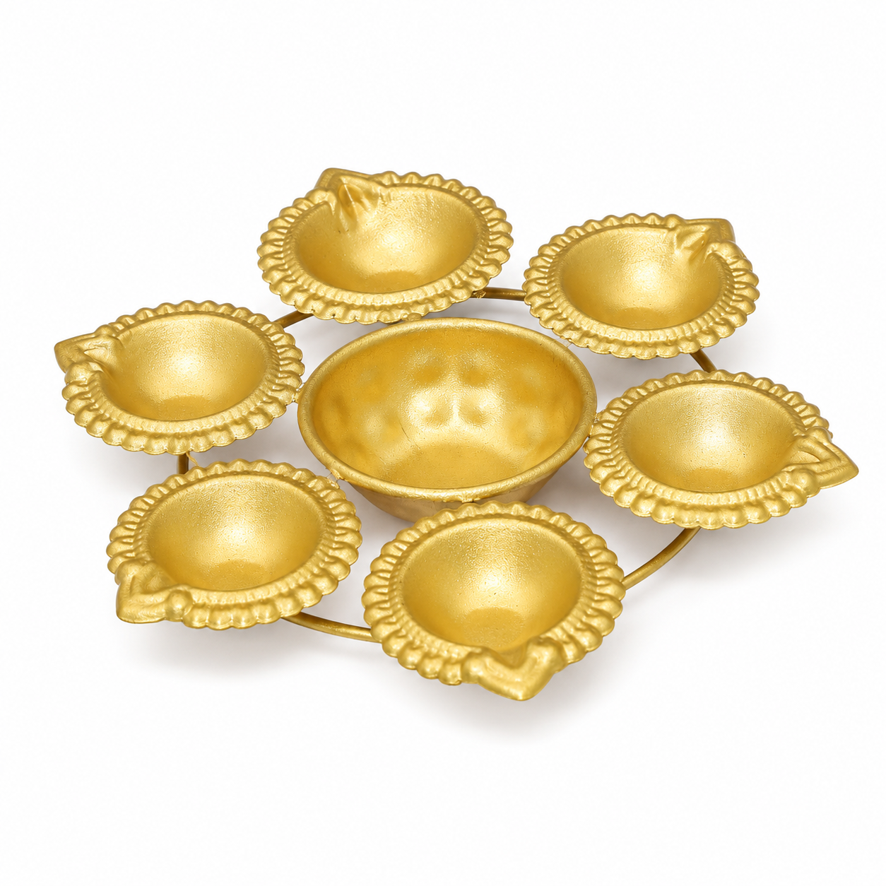 Metal Handcrafted Decorative Urli with 6 Diyas