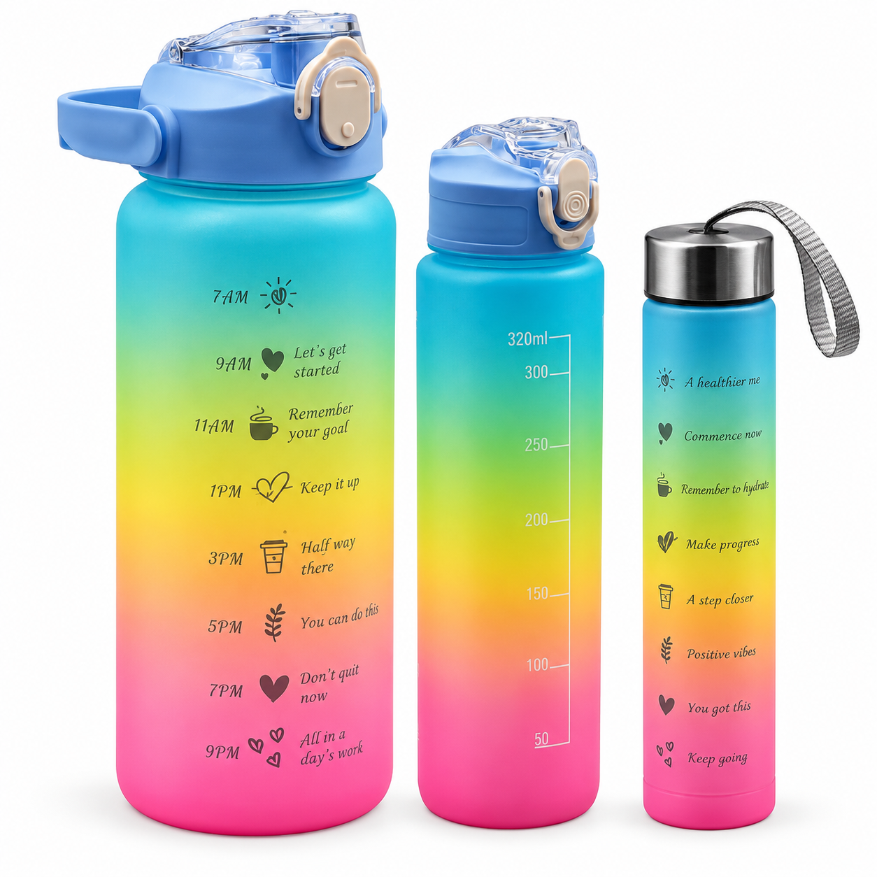 Set of 3 Motivational Time Marker Water Bottles